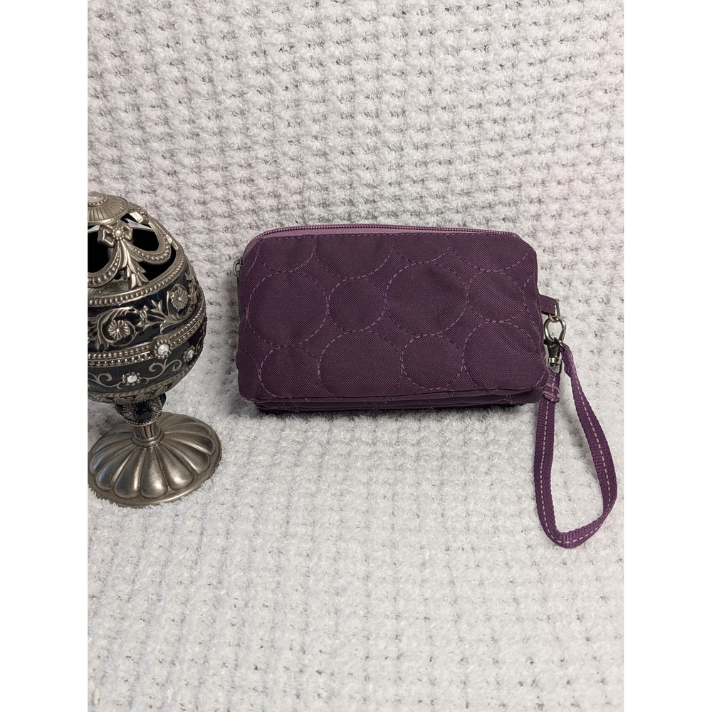 Thirty-One Vary You Wristlet Wallet Plum Purple Quilted‎ Triple Compartment Zip